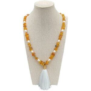 Amber & Pearl Beaded Necklace With Tassel